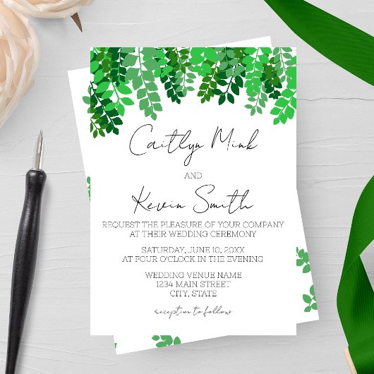 Green Leaf Canopy Wedding Kaart