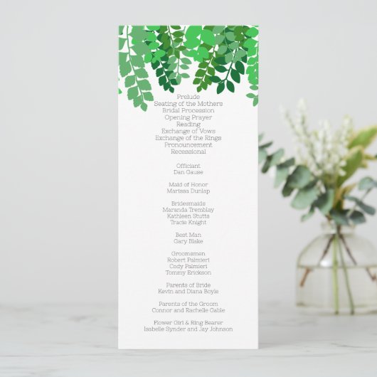 Green Leaf Canopy Wedding Programmakaart (Staand voorkant)
