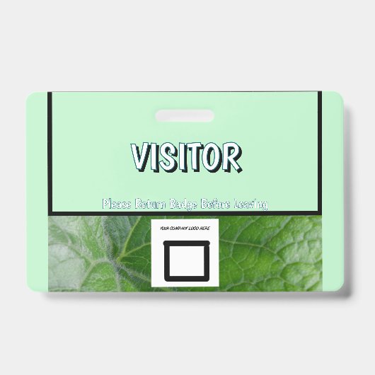 Green Leaf Detail Aangepaste Naam Afbeelding Bezoe Badge (Voorzijde)