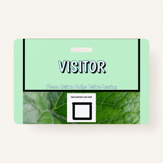 Green Leaf Detail Aangepaste Naam Afbeelding Bezoe Badge (Voorkant)