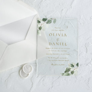 Green Leaf Elegance Moderne bruiloft Acryl Uitnodigingen