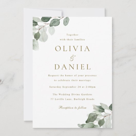 Green Leaf Elegance Moderne bruiloft Kaart (Voorkant)