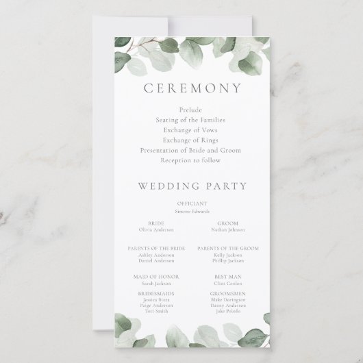 Green Leaf Elegant Modern Wedding Ceremony Program (Achterkant)