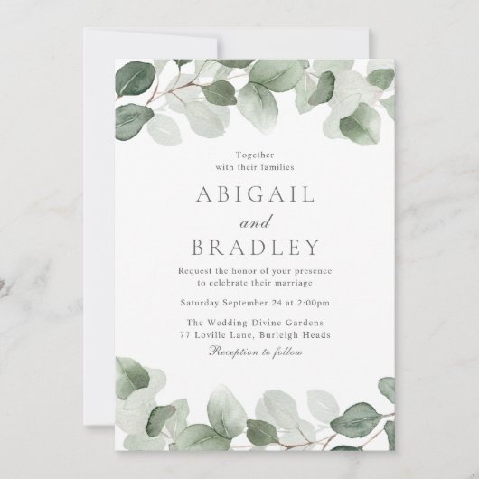 Green Leaf Elegant Modern Wedding Kaart (Voorkant)