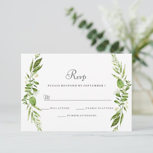 Green Leaf Elegant Wedding RSVP (Staand voorkant)
