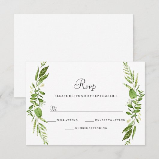 Green Leaf Elegant Wedding RSVP (Voorkant / Achterkant)