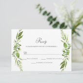 Green Leaf Elegant Wedding RSVP Kaartje (Staand voorkant)