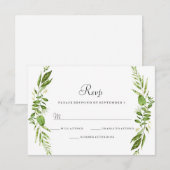Green Leaf Elegant Wedding RSVP Kaartje (Voorkant / Achterkant)