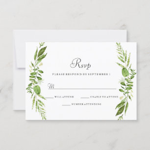 Green Leaf Elegant Wedding RSVP Kaartje