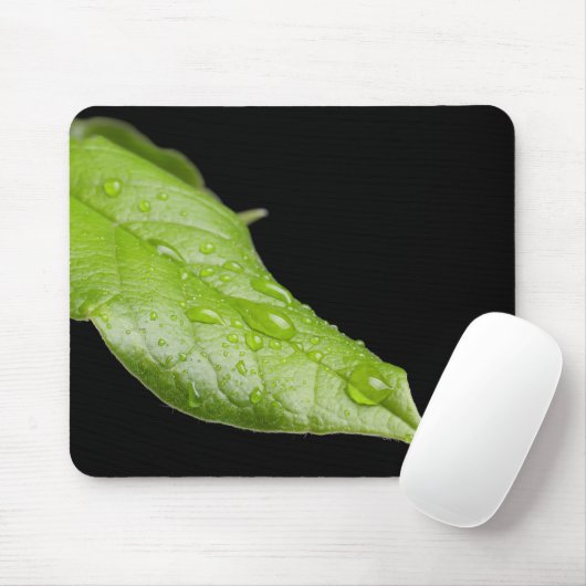 Green Leaf en Raindrops Mousepad Muismat (Met muis)