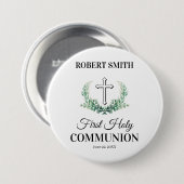 Green leaf first communion  ronde button 7,6 cm (Voorkant /achterkant)
