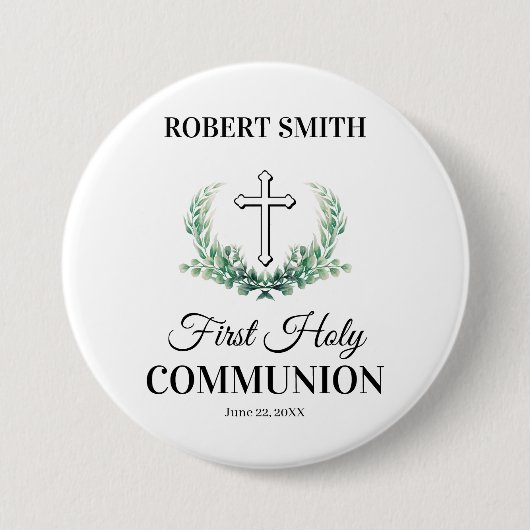 Green leaf first communion  ronde button 7,6 cm (Voorkant)