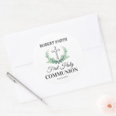 Green leaf first communion  ronde sticker (Envelop)