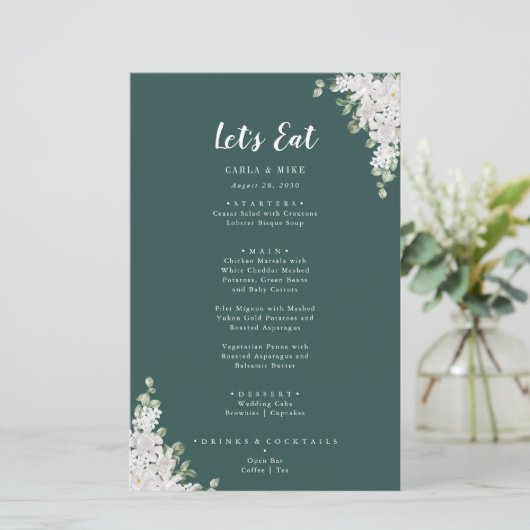 Green Leaf Floral Bedankt en huwelijksmenu (Staand voorkant)