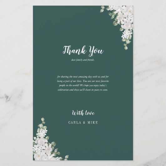 Green Leaf Floral Bedankt en huwelijksmenu (Achterkant)