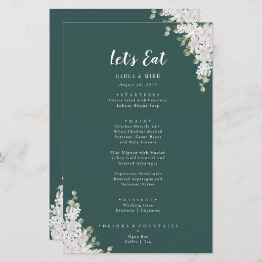 Green Leaf Floral Bedankt en huwelijksmenu (Voorkant / Achterkant)