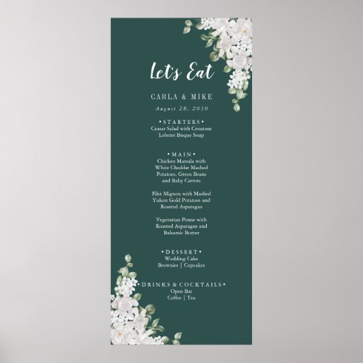 Green Leaf Floral Bedankt en huwelijksmenu Poster (Voorkant)