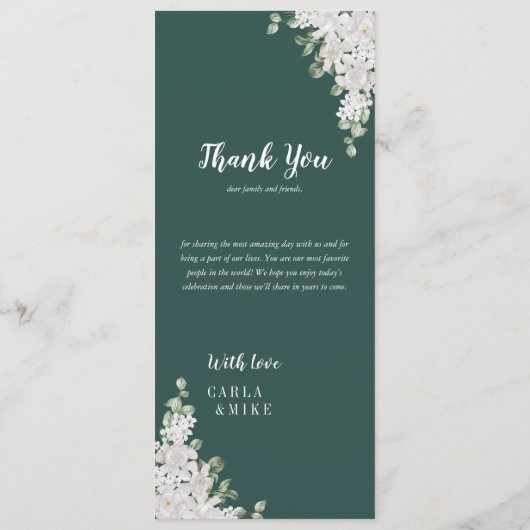 Green Leaf Floral Bedankt en huwelijksmenu Programmakaart (Achterkant)