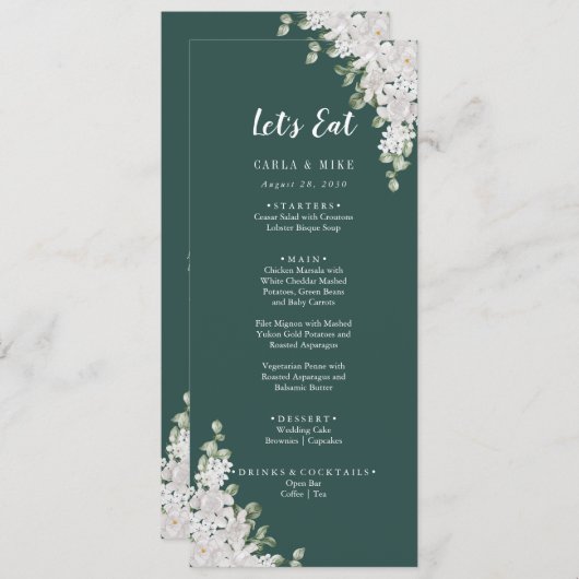 Green Leaf Floral Bedankt en huwelijksmenu Programmakaart (Voorkant / Achterkant)