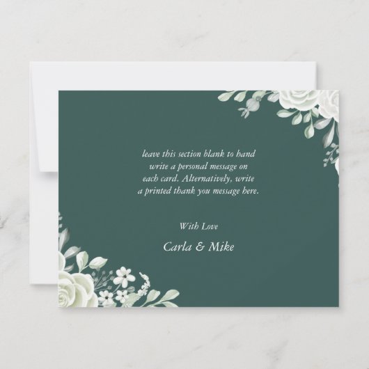 Green Leaf Floral Flat Wedding Bedankt Card (Achterkant)