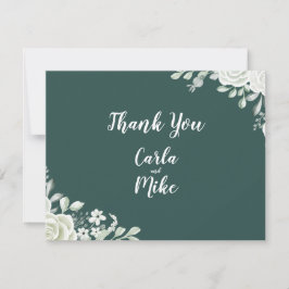 Green Leaf Floral Flat Wedding Bedankt Card