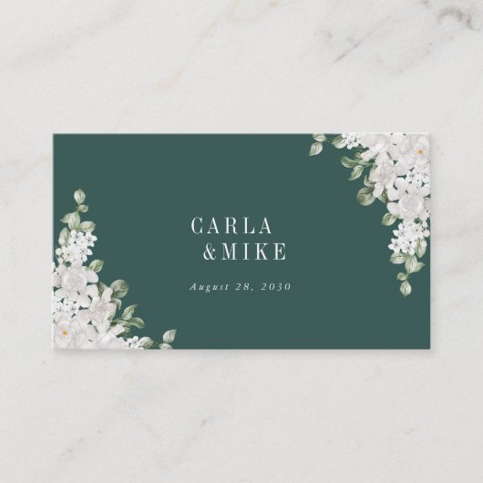 Green Leaf Floral Flat Wedding Place Card Plaatskaartje (Voorkant)