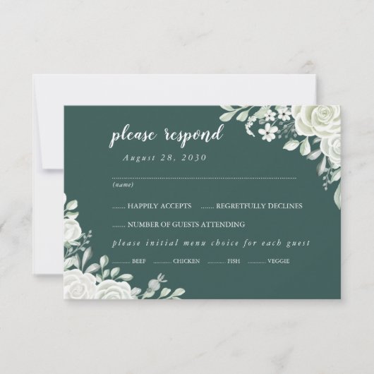Green Leaf Floral Menu Choice RSVP Card (Voorkant)