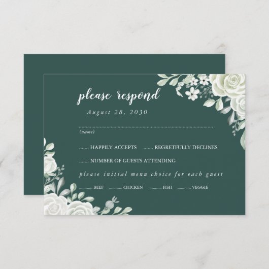 Green Leaf Floral Menu Choice RSVP Card (Voorkant / Achterkant)