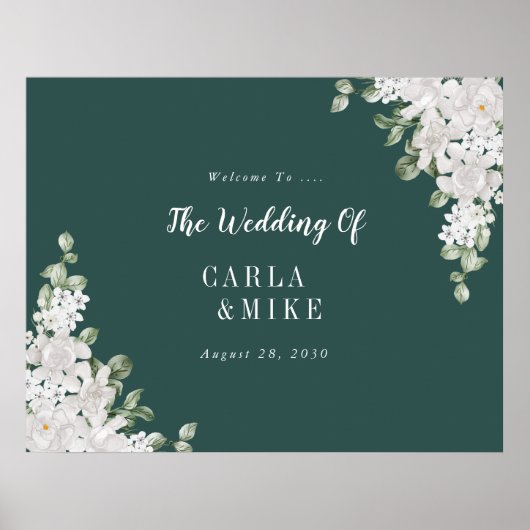 Green Leaf Floral Printable Wedding Welkom Poster (Voorkant)