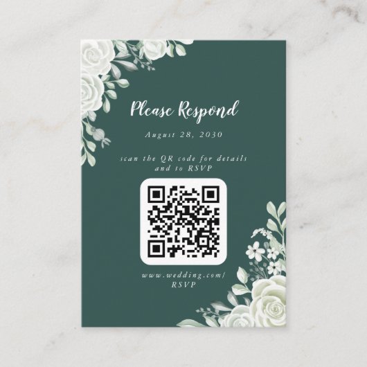 Green Leaf Floral QR Code RSVP Informatiekaartje (Voorkant)