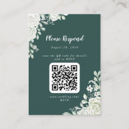 Green Leaf Floral QR Code RSVP Informatiekaartje