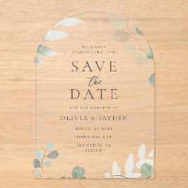 Green Leaf Floral Wedding Acrylic Save The Date Acryl Uitnodigingen