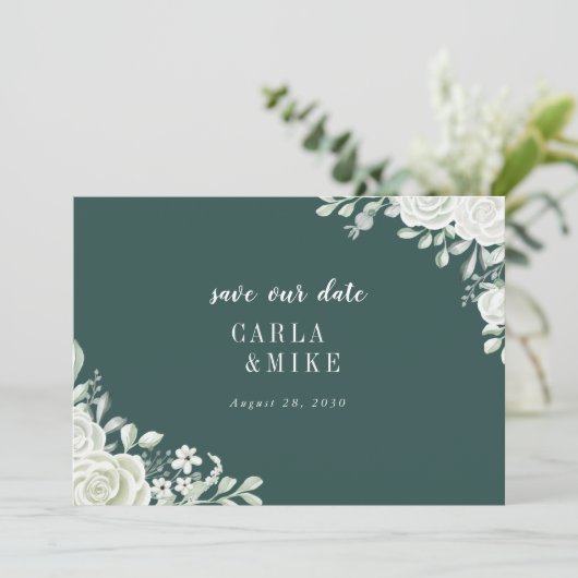 Green Leaf Floral Wedding Save The Date (Staand voorkant)