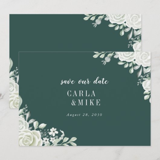 Green Leaf Floral Wedding Save The Date (Voorkant / Achterkant)