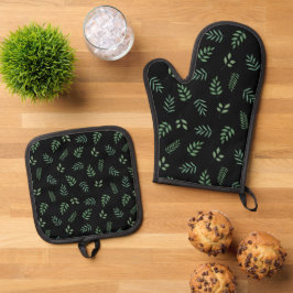 Green Leaf Keukenhandschoen en Pot Houder Set voor