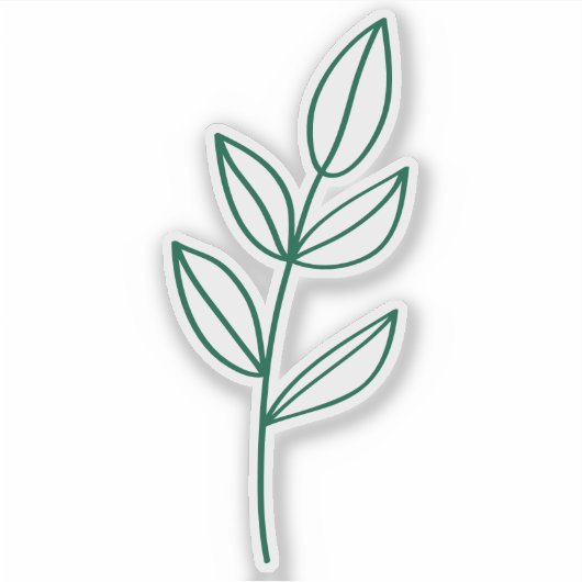 Green Leaf Line Art Custom Cut Glossy White Sticker (Voorkant)