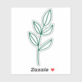 Green Leaf Line Art Custom Cut Glossy White Sticker (Vel)