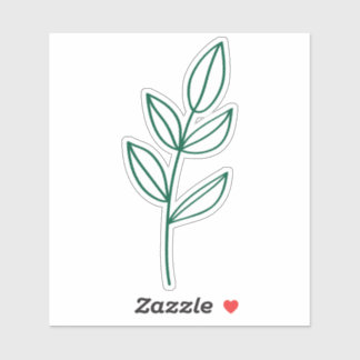 Green Leaf Line Art Custom Cut Glossy White Sticker