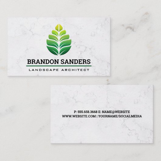 Green Leaf Logo | Marmer Visitekaartje (Voorkant / Achterkant)