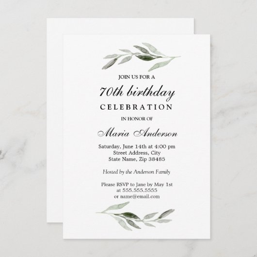 Green Leaf Mannen of Womans 70th Birthday Party Kaart (Voorkant / Achterkant)