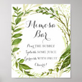 Green Leaf Mimosa Bar Sign, Rustic Greenery Poster (Voorkant)