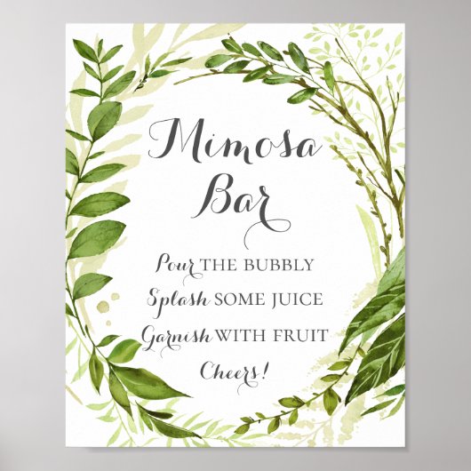 Green Leaf Mimosa Bar Sign, Rustic Greenery Poster (Voorkant)