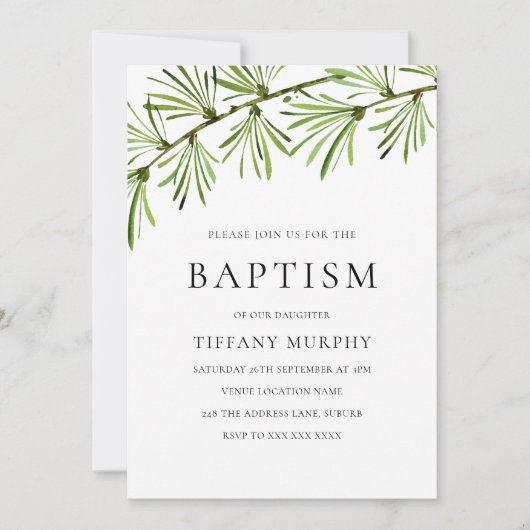 Green Leaf Modern Baptism Christening boy of girl Kaart (Voorkant)