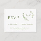 Green leaf Monogram Crest bruiloft website RSVP Informatiekaartje (Voorkant)