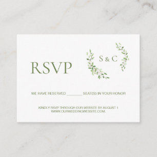 Green leaf Monogram Crest bruiloft website RSVP Informatiekaartje
