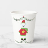 Green Leaf on White Minimal Holiday Paper Cup Papieren Bekers (Voorkant)