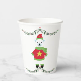 Green Leaf on White Minimal Holiday Paper Cup Papieren Bekers