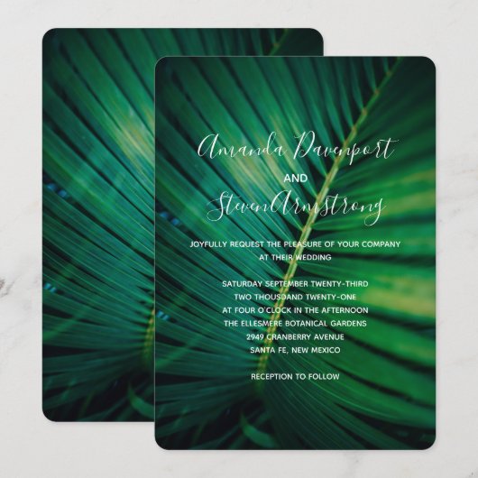 Green Leaf Palm Frond CLoesup Photo Wedding Kaart (Voorkant / Achterkant)