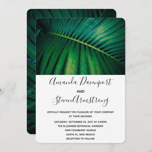 Green Leaf Palm Frond CLoesup Photo Wedding Kaart (Voorkant / Achterkant)