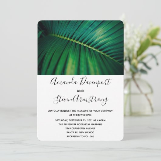 Green Leaf Palm Frond CLoesup Photo Wedding Kaart (Staand voorkant)